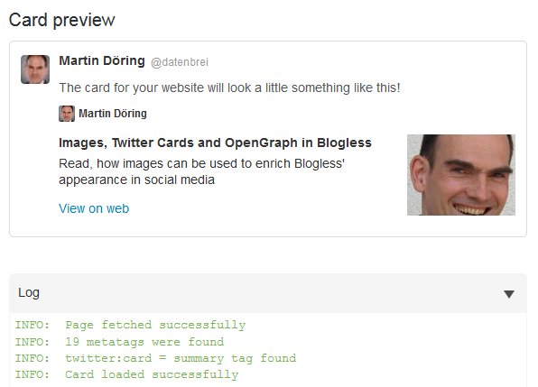 Example of an Twitter Card generated by Blogless